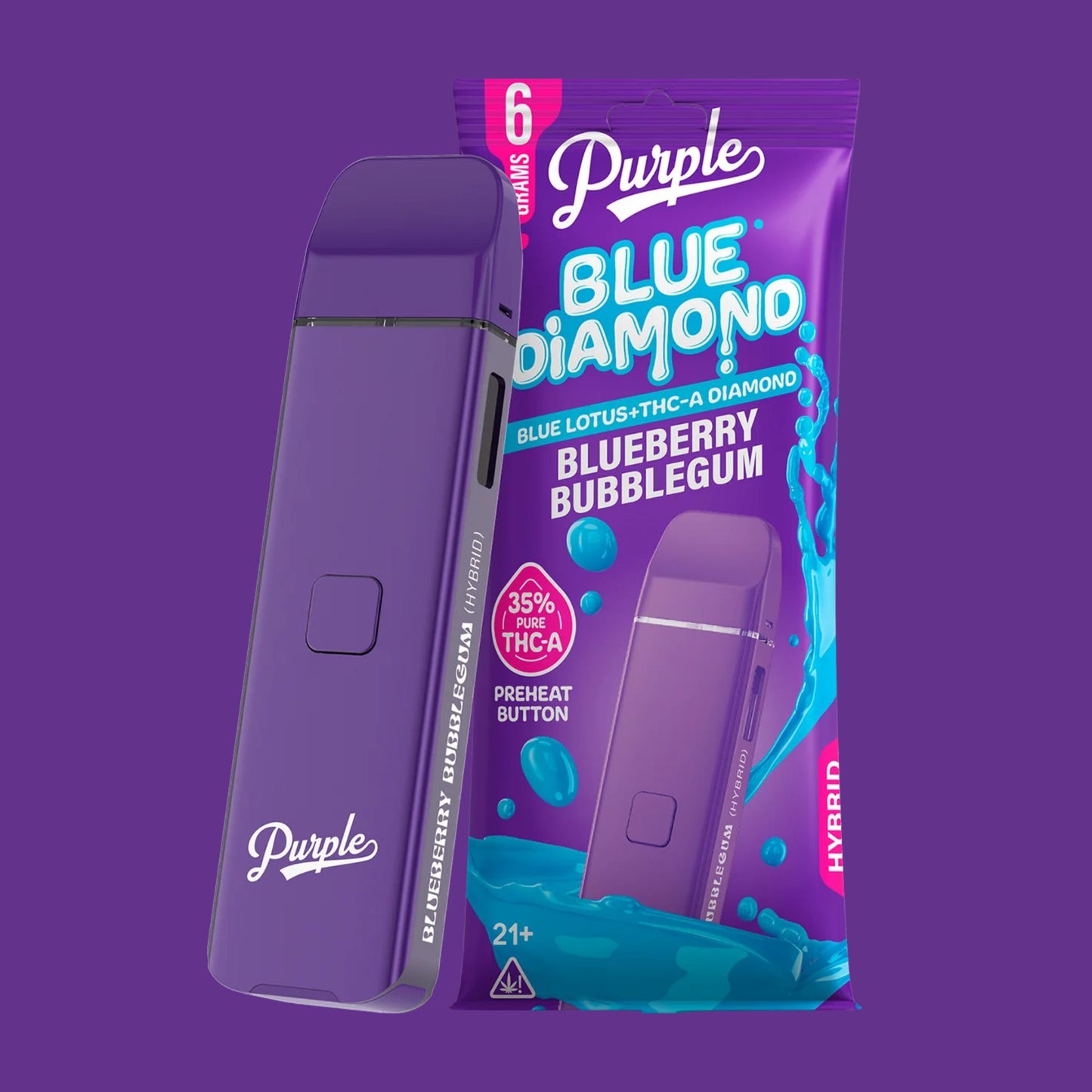 Purple blue diamond disposable pen blueberry bubblegum